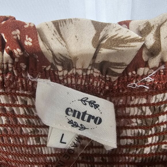 Entro Jumpsuit Wide Leg Floral Boho Coquette Cottage Smocked Puffed Sleeve L - Picture 10 of 13